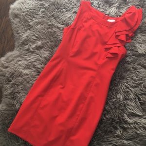 Red Ruffle Shoulder Calvin Klein Dress